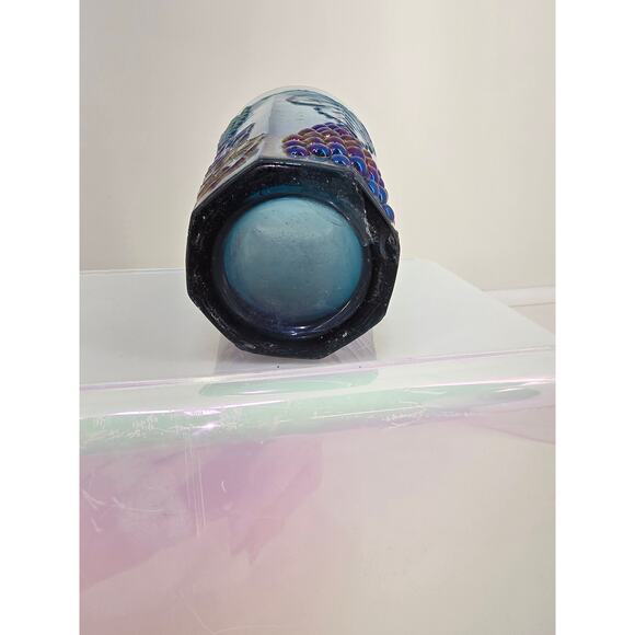 Vintage Carnival Glass Tumbler Grape Leaf Pattern Iridescent Blue - Picture 4 of 5